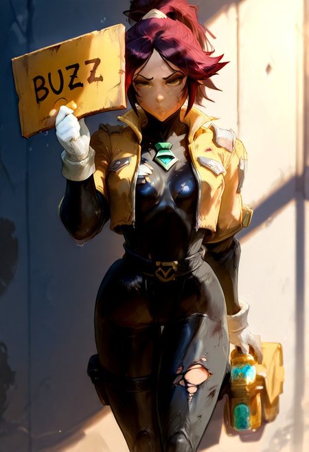Hold up a sign saying (buzz):2,depth of field,realistic, dirty Yoruichi Shihoin, dirty spots and torn clothes, a dusty street, wall, anime coloring,anime screencap,(best quality).score_9,score_8_up,score_7_up,source_anime,(masterpiece:1.2),best quality, 1girl,score_9,score_8_up,score_7_up,source_anime,(((holding a sign that says "BUZZ":2))), cute pouting expression, dirty Yoruichi Shihouin, tuned skin, crying
 dirty and torn clothes, a dusty street, wall background, sign it says (buzz)
detailed background
tear-stained eyes, torn clothes, dirty stains, black bodysuit, brown pilot's jacket
<lora:LGSPX:0.7> <lora:ponyv5_noobV065S_1_adamW-000013:0.35>  <lora:spo:0.75> <lora:add-detail-xl:0.65>