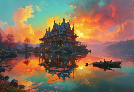 gothic style (masterpiece, best quality, hyper detailed, ultra realistic, 32k, RAW photo), epiCPhoto
hidden place where glowing traces of wandering souls are cursed to remain, forest of glowing mushrooms,  shattered worlds collide in sky, cosmos merging wih vortexes in sky,  3 suns in the sky, neon mist on the calm waters of lake, mysterious, haunting, dramatic, ornate, detailed, in the style of hauntingly atmospheric dark fantasy, VHS, horror, 80's horror with vibrant colors
, the scene is captured in dimly lit dark fantasy but vibrant colors, with bold ink lines defining form against the watercolor wash of the aged paper