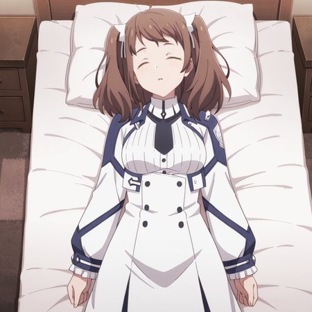 nsfw, masterpiece, best quality, amazing quality, 1girl, solo, the_misfit_of_demon_king_academy_misa_ilioroagu, sleeping, lying, on back, twintails, closed eyes, brown hair, ribbon, hair ribbon, bedroom, bed, <lora:Misa_Ilioroagu_-_The_Misfit_of_Demon_King_Academy:0.7>