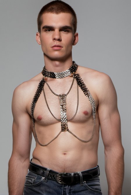 <lora:ChainHalterXL:0.8> chainhalter,  portrait of   a  man, shirtless