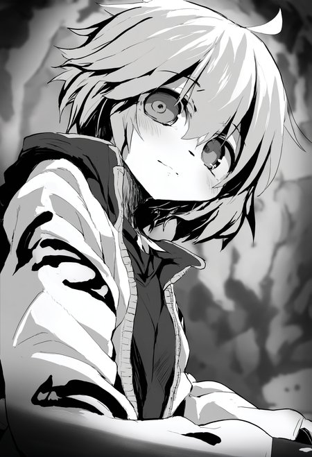 masterpiece, hyper detailed, best quality,(furry:1.3),solo, 1girl, monochrome, spot color, short hair, abstract, greyscale  ,<lora:DAGASIXLlokr8f-000188:0.95>