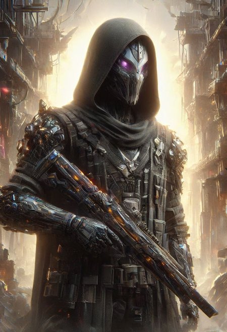 (((Ultra-detailed, Hyper-realistic, 8k, highres, masterpiece))),(full length highly detailed intricate cyborg demonic-skeletal) (tattered cloak),((highly detailed tech body,decaying parts, Intricate exposed wiring, exposed wires,exposed circuitry,electric glow)),((highly detailed cyber-skeletal head,signs of decay,exposed wiring, exposed wires,exposed circuitry,electric glowing eyes)),in a highly detailed Labratory background with Test tubes,holographic screens,covered in pulsing electricity,cyber setting,cinematic,realistic,science fiction,dark colours,background light,e,<lora:XL_Weapon_Sword_-_By_HailoKnight_2:0.8>,Wielding sword,<lora:add-detail-xl:1>,<lora:ArmorSuit_v01:0.8>, armorsuit,