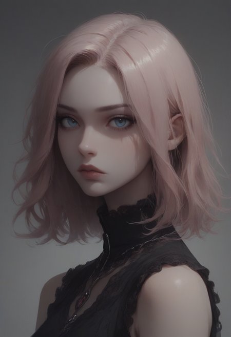 score_9, score_8_up, score_7_up, 1girl, Goth girl,  (masterpiece), (best_quality), pink hair,straight hair, bang, blue eyes, detailed eyes, expressionless , bob wig, black eyeliner, portrait, looking at viewer, casual outfit, <lora:add-detail-xl:0.4> , <lora:Concept Art Twilight Style SDXL_LoRA_Pony Diffusion V6 XL:0.8>, <lora:[GP] somethingweird [Pony XL]:0.2>, <lora:g0th1cPXL:0.3>,  <lora:Goth_girl_XL-v2:0.8>