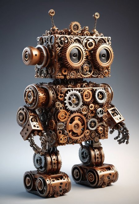 masterpiece, best quality, absurdres, cute gear robot tea party, made out of gears