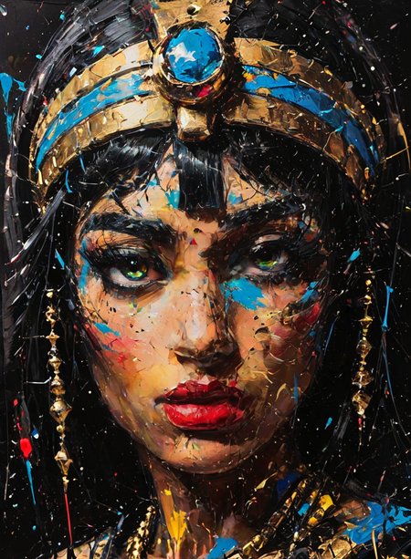 impactful paint of Cleopatra, <lora:Pollock_2_0:0.8>, high contrast, high saturated, , vivid deep blacks, crystal clear