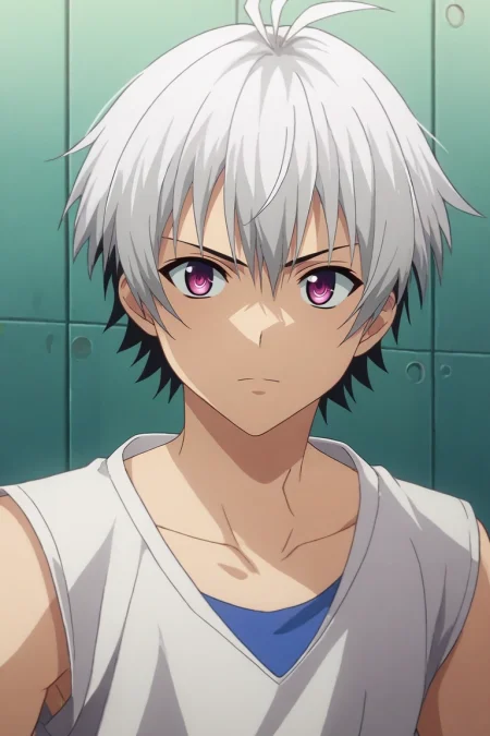 score_9, score_8_up, score_7_up, , rating_safe, intricate details, semi-realistic, , , 1boy, solo, male focus, <lora:ren_elsie_jewelria_pony:0.8>, ren_elsie_jewelria, white hair, purple eyes, short hair, two-tone hair, multicolored hair, black hair, , , <lora:sdxl_lightning_8step_lora:1>