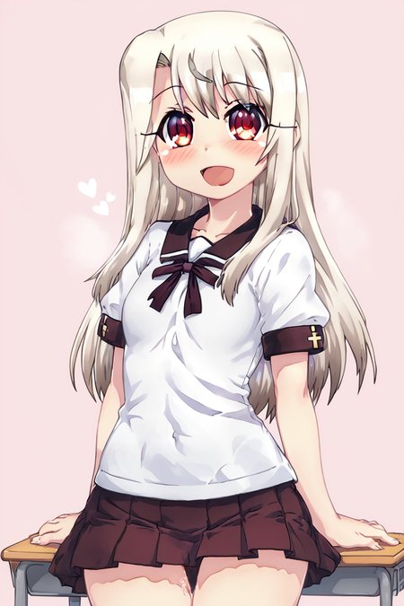 score_9, score_8_up, score_8, medium breasts, (curvy), cute, eyelashes,       BREAK, , BREAK, illyasviel von einzbern, 1girl, solo, red eyes, white hair, long hair, red eyes, skirt, shirt, ribbon, school uniform, white shirt, short sleeves, black skirt, homurahara academy school uniform, <lora:PrismaIllya_PDXL_v3:0.8>, ,,, <lora:HaseYu_PDXL:0.8>  ,,,, BREAK,  smile, looking at viewer, cowboy shot,  embedding:zPDXL, Expressiveh, <lora:SDXLFaeTastic2400:0.5>,  <lora:Expressive_H-000001:0.4>,