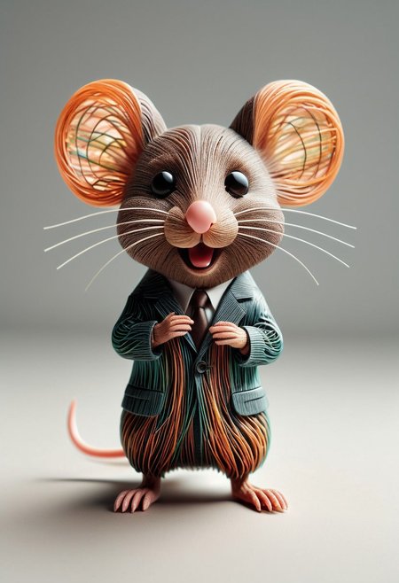 photo of a cute mouse standing wearing a business suit made of tiny neon glass filaments, make CivChan laugh