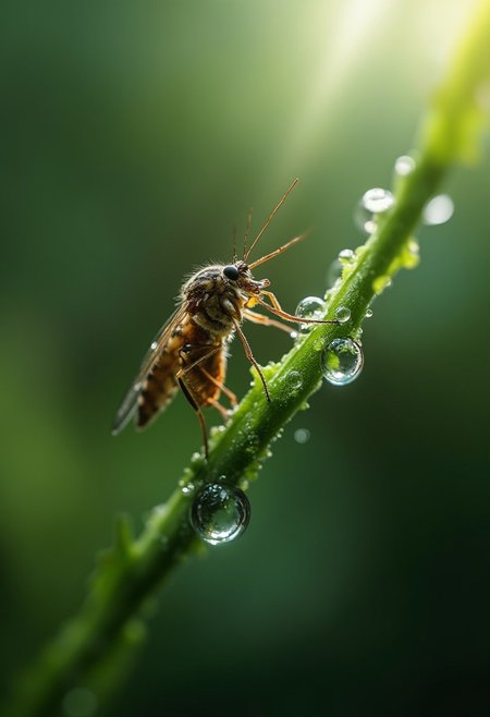 hyper realistic detailed image, (((mosquito:1.3))), nimble, [sun shine on dew drops], epic, cinematic photography with sharp focus, 16k hdr, volumetric lighting, depth of field, hyper realism of fog and haze, vivid colors and textures, unique examples of nature as shown by the artist, very stunning landscapes