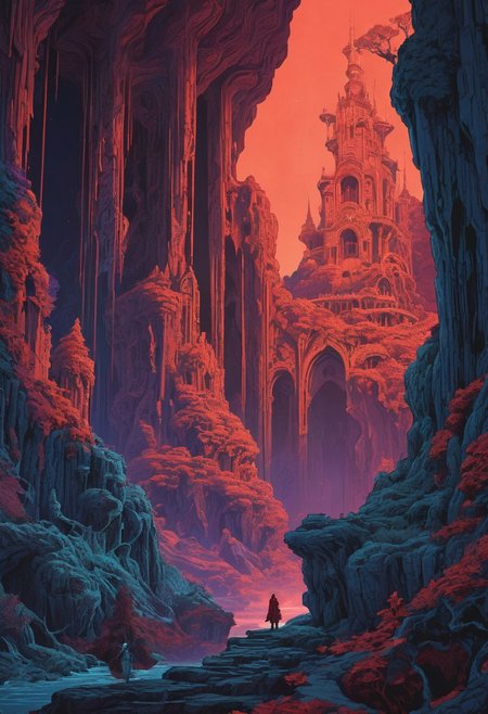 A lone Wizard dressed in scarlet exploring the Violet Void, a vast wilderness portrait, floating islands, jungle and foliage hanging off giant chunks of floating rocks with cascading water falls, dark blue lightning arcs in the background, by Adonna Kharen and by Becky Cloonan and by Harry Clarke ::3 hyperdetailed, 8k, beautiful lighting, by James Jean, Moebius, over the shoulder, close up, fractal, vibrant colors, rococo art , 8k resolution, clear shape, defined shape, full body ::2.25 Shimenawa and Shide: Entry into the Realm of Gods , landscape inspired by nausicaa + breath of the wild + blade runner, Intricate details, 8K, RTX, ::0.75 visual novel style, ultra wide screen screenshot of gameplay metroidvania pc remake lof metroidvania videogame as visual novel, a futuristic A Wizard dressed in scarlet explores the ruined castle, cthulhu castle
