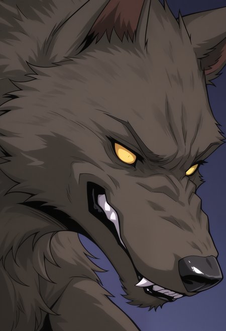 masterpiece,best quality,amazing quality, 1boy, solo, k0b0ld, werewolf, brown fur, colored sclera, no pupils, close up, side angle, smirk,