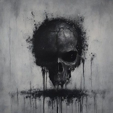 novuschroma64 style, one half of a human skull which has been fractured and detoriated after many long years