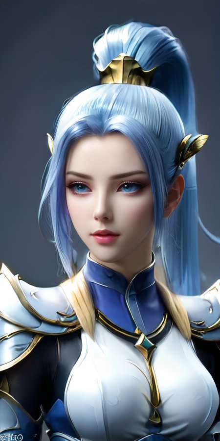 1girl, solo, ponytail, long hair, white background, armor, hair ornament, blue eyes, full body, simple background, looking at viewer, breasts, blue hair, shoulder armor, lips, closed mouth, high ponytail, 8k portrait,of beautiful girl white cyborg,elegant,majestic,digital photography,art by artgerm and ruan jia, surreal painting light,highres,focus,colorful,paint,illustration,glow,impossible figures,paradoxical art,paradox,impossible geometry,hypercube,abstract fantasy castle,Beautiful Psychedelic Trippy White Intricate Detailed Elaborate, <lora:xl_more_art-full_v1:0.6> <lora:HanYue_SDXL (1):0.6>