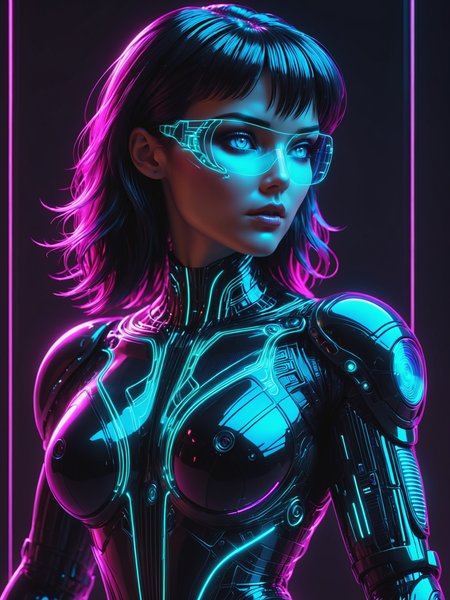 cyberpunk woman, Jed-Jly, Jed-CyFut, Futuristic, Neon, mad-cyberspace, cyberpunk, scifi, 1980s, retro, grid  <lora:JellyStyle:0.6>    <lora:CyberFuturisticStyle:0.6>  <lora:Neon_Cyberpunk_SDXL_-_Cyberspace:0.6>, (masterpiece:1.2), best quality