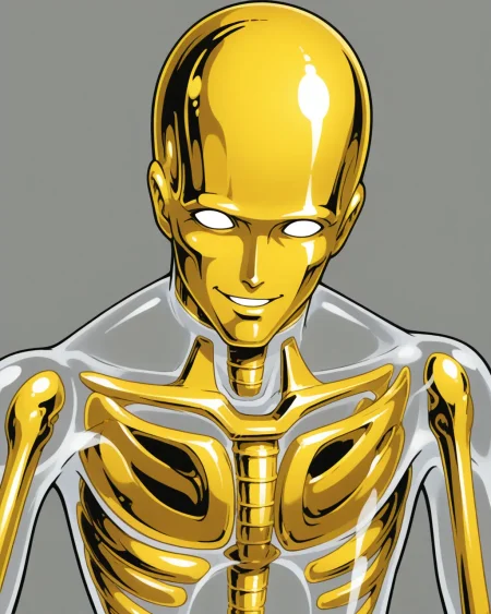 <lora:crystal_boy_ilxlv2:1>1boy, solo, crystal_boy_ilxl, (transparent body:1.8),   skinhead, iron head, golden head,  blank eyes, smile, open mouth