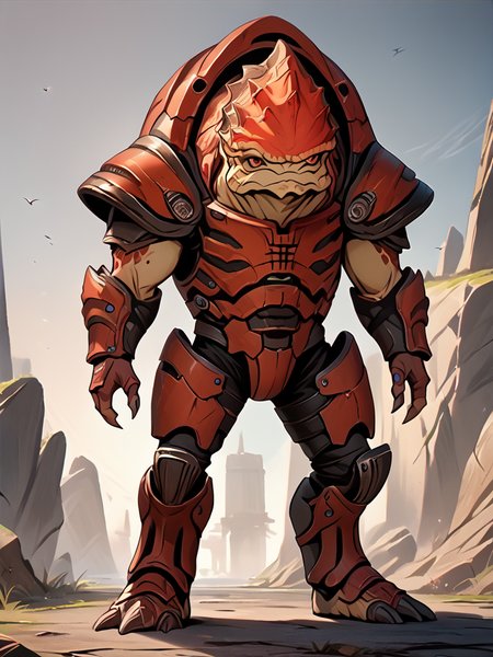 score_7_up, score_8_up, score_9, masterpiece, perfect face, high quality, source_anime, (1boy, solo,) <lora:Krogan_-_Mass_Effect:1>krogan, armor, alien, red eyes, full body,