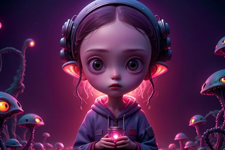 cute little Japanese (alien:1.1) anime, l, detailed scene, perfect face, intricately detailed photorealism, trending on artstation, neon lights, misty night, stunning full body anime art by (Mark Ryden:1.1)   <lora:Nicoletta_Ceccoli_2:0.4> Nicoletta Ceccoli  <lora:another-bored-monsters:0.45> fx-monsters <lora:AnotherBoredDetailXL:0.7>, subsurface scattering, ultra hd, 4k, high def, Photorealistic, Hyperrealistic, Hyper detailed, analog style, realistic, masterpiece, best quality, ultra realistic, 8k, Intricate, High Detail, film photography, soft lighting,  heavy shadow