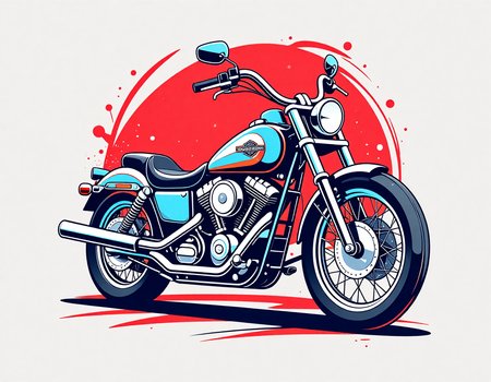 tshirt design, harley davidson motorcycle, red, white and blue color theme, oval background, in the style of 5h1rt