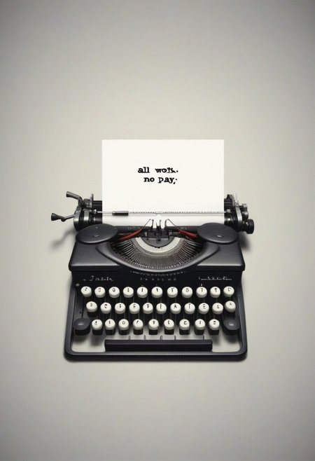 {"All work and no play makes"+"Jack"+"a dull boy" text logo}, [typewriter | Jack Torrance], 80s