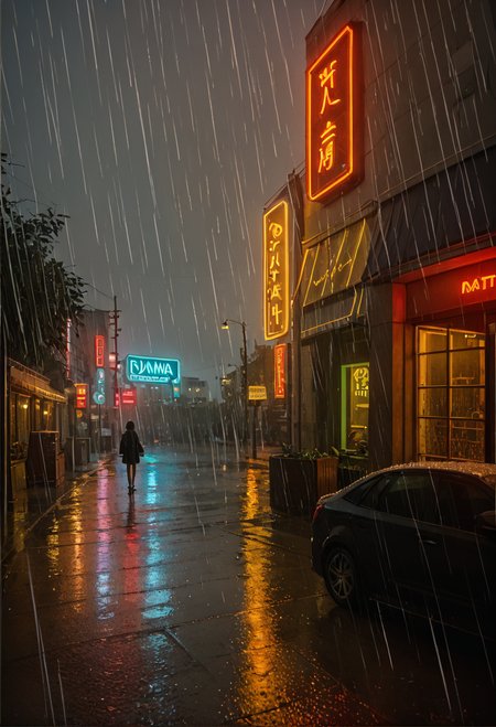 ,ruanyi1204,rain,outdoors,
neon trim,lamppost,dim lighting,<lora:1204 rain_v1_pony:1>, score_9,score_8_up,score_7_up,,8k,1girl,solo,,
