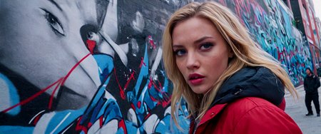 Positiv Clip L
 CINEMATIC, FILM GRAIN, RAW, MOVIE STILL, REALISTIC PHOTOGRAPHY, DUTCH ANGLE STYLE woman with blue eyes, red jacket mountains, Witness an epic street art battle between graffiti artists. Capture the creativity and competition as artists transform a wall into a masterpiece.
Positive Clip G
 CINEMATIC, FILM GRAIN, RAW, MOVIE STILL, REALISTIC PHOTOGRAPHY, DUTCH ANGLE STYLE woman with blonde hair and expressive blue eyes, wearing a red winterjacket snow-capped mountains in the background, Witness an epic street art battle between graffiti artists. Capture the creativity and competition as artists transform a wall into a masterpiece.
---------