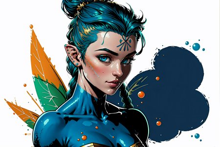 (full torso),(masterpiece, best quality:1.1), (realistic:0.69),((pxint)), a (fairy), ((detailed fairy wings)), spiked hair shaved sides and braids, (1girl:1.05), solo, (pointed ears), soft smile, beautiful lips, (detailed eyes), whimsical, (beautiful), (attractive), (cute), looking to the side, droplets, (green) and gold, aqua, sparkle, (smile:0.3), particles, bubbles, flowing, with a splash of paint, multicolored, intricate,  splash!, (good proportions), (good anatomy), (good design, highest quality, award winning, masterwork, masterpiece:1.2), (abstract:0.9)  <lora:abstractPortraits_v1:1.1> (mature adult:0.8),