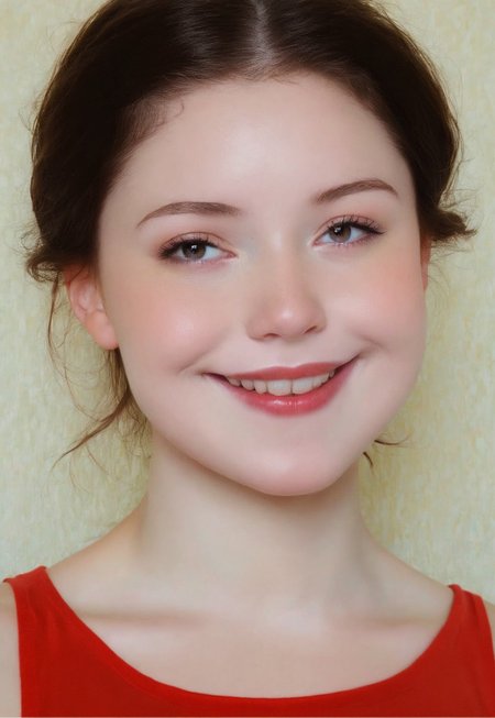 score_9, score_8_up, score_7_up, wide shot, high quality, best quality, photorealistic, sunny, gorgeous shot BREAK 18 year old, 

brunette, cute, big eyes, soft jaw, cute smile, small mouth, plump lips, very plump lips, very small mouth, barely, small nose, neoteny, barely 2, amused, smiling, european, 

th1ntt0png, red tank top2.1, 

fresh skin, goosebump skin, pale skin, 7-cgifaces, skinny, petite, detailed eyes, skinny, flat chested, very widset eyes, very small mouth, very plump lips, cut smile