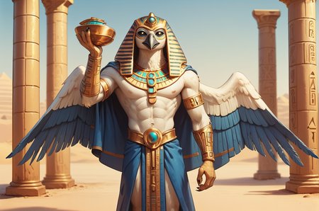 score_9, score_8_up, score_7_up, <lora:EgyptianWorldPony:1>, egyptianworld, 1man, robe, tall, skinny, avian, (bird head, beak,) black eyes, black sclera,  ((white fur, white feathers)), gold and blue wings, open wings, holding ankh  looking at viewer, pharaoh hood,
