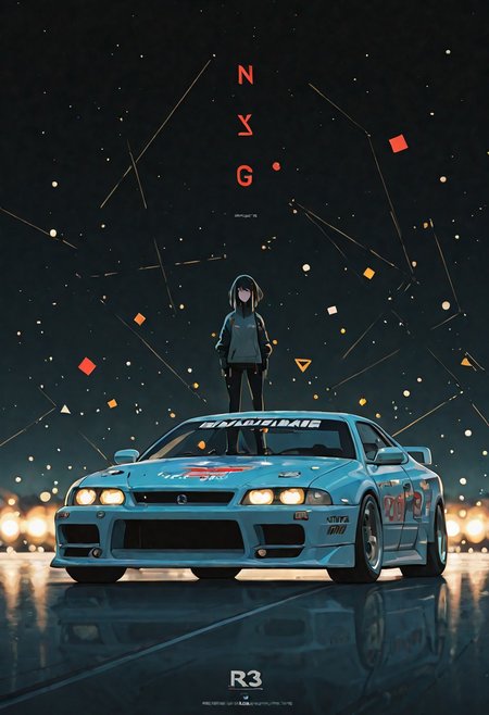 csngs, zh1g4, car, stance (vehicle), spoiler (automobile), sports car, r32gtr, 3m0 Punk G1rl, girl, portrait, makeup, glowing, punk,
1girl,
1999 nissan skyline, r34 gtr, 
girl, standing next to a race-car, 8k resolution, highres, high detail, sharp focus, detailed skin,  8k uhd, bokeh, analog photography,
Neon noir masterpiece,best quality,amazing quality, <lora:Nissan_Skyline_R32_GTR:0.7> r32gtr, bayside blue paintjob, 
BREAK,
detailed drawing, 0__11Xx_illu, dream theme, S4bit4mago_illu BREAK masterpiece, very aesthetic, absurdres, glitch
BREAK,
space thriller movie poster, masterpiece, best quality, 1girl, (Bauhaus, shapes, lines, abstract:1.1)
