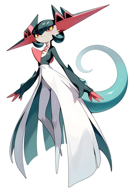 (masterpiece, best quality, high quality, highres), very awa, highres, absurdres,
pokemon, pokemon \(species\), (no humans:1.1), solo, full body,
(gardevoir:0.7), (dragapult:0.7),
simple white background,