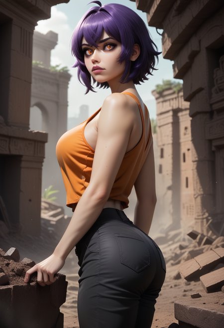 score_9, score_8_up, score_7_up,
1girl, solo, orange tank top, black cargo pants, lowleg pants, ancient ruins, dig site, digging, from side,
 <lora:Dark_Amethyst_Pony_v0.1:0.5> d4rk4m3thyst, orange eyes, purple crossed bangs,