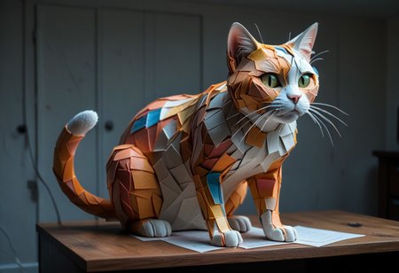 PonyXLV6_Scores, end_tripwire_morph, neon, wires, made of wires, cables, outlined with wires and neon, neon outlines, wire sculpture, neon wire sculpture, endposit_notesmorph, paper sticky notes,  made from 3m post it notes, post it notes, paper texture, cat,