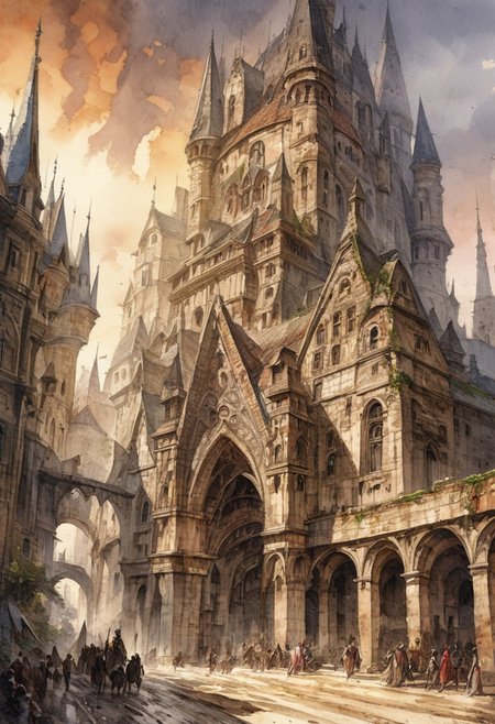 The kingdom with its flaws, johan grenier, greg rutkowski, national geographic photo, hyper detailed, hyperdetailed, detailed, watercolor, Gothic Architecture