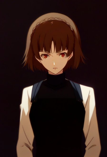 (source_anime), 1 girl, solo, nsfw, aged up, defMako, p5makoto, niijima makoto, short hair, bangs, brown hair, long sleeves, uniform, pantyhose, pleated skirt, turtleneck, plaid skirt,crown braid,uniform, black vest,