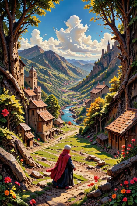 (village),  beautiful (Iranian) fantasy landscape,  noon, woman, intricate, very detailed, sharp, colorful, <lora:Hand v2:1> <lora:Anti-Blur:1> <lora:Insane Detail Slider:0.5>   <lora:Flux.1_Turbo_Detailer:0.6> <lora:flux-photo-transparent_Alpha_1.0:0.8> <lora:flux.1_lora_flyway_Epic-detail_v2:0.6> <lora:Painterly01b_CE_FLUX_AIT:0.8> pntrlyCE_style, <lora:VividlySurreal:0.8>, <lora:FluxMythP0rtr4itStyle:0.8> mythp0rt
