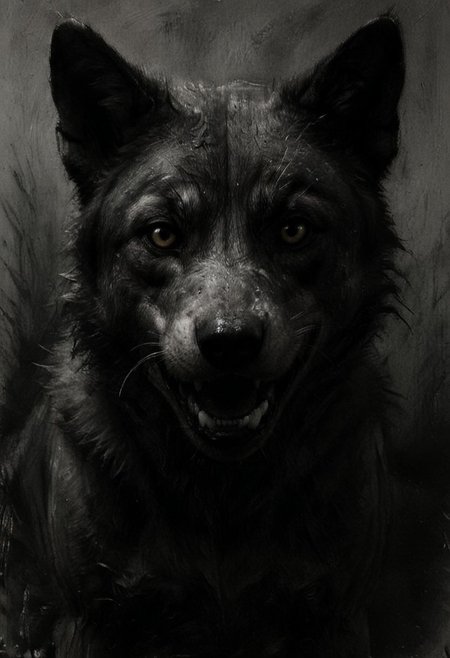 In artist style of (Gerhard Richter:1.1) and (Zao Wou Ki:1.1) and (Cy Twombly:1.1). Inspired by (Julie Mehretu:1.1) and (Jean-Marc Bustamante:1.1). Exceptional charcoal drawing of a wolf puppy attack.
(Horror:1.9) masterpiece. oppressive, frightening. (extreme close-up:1.5) illusion of perfect wolf puppy attack. (sketch:1.7), radical imperfection. only partially colored. rough and sloppy canvas. complete darkness. extreme focus white shining teeth.
wolf puppy attacking viewer. (so close that you can feel the teeth on your skin). Clean Abstraction. golden hues. demonic yellow eyes.
Outstanding composition, dynamic and vivid attack. shark bite from the complete darkness.