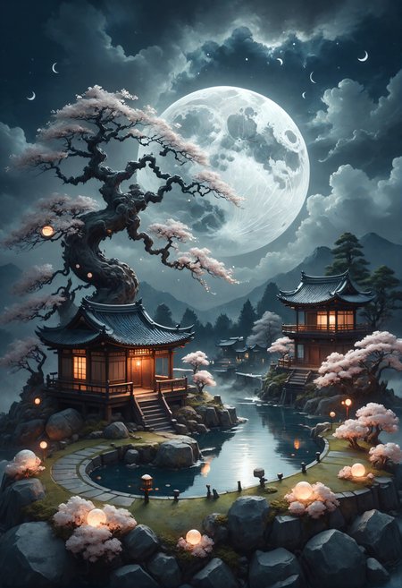 masterpiece, best quality, double exposure, realistic, whimsical, fantastic, splash art, intricate detailed, hyperdetailed, maximalist style, psychedelic, post-apocalyptic, photorealistic, concept art, sharp focus, harmony, serenity, tranquility,
(yin yang symbol), japanese sakura garden, night and day, miniature crescent moon, night sky, surrounding clouds, mysterious glow, perfectly round moon,
ambient occlusion, halation, cozy ambient lighting, dynamic lighting,
<lora:mentixis:0.8> mentixis, metix  <lora:linquivera:0.8> linquivera, liiv1 <lora:Double_Exposure:0.8> double exposure