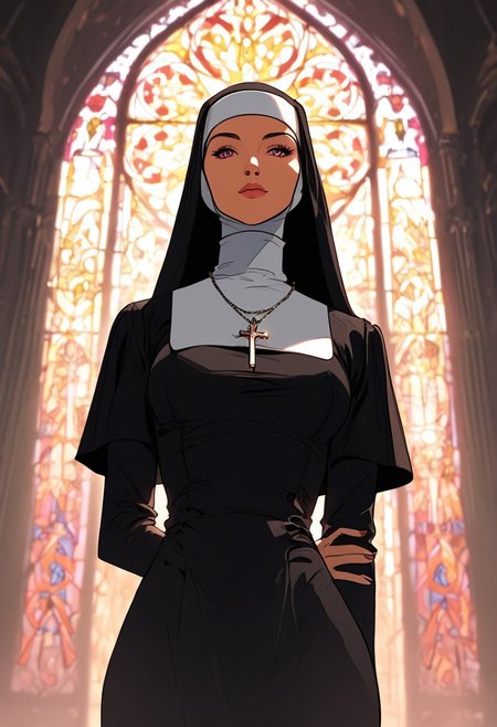 masterpiece,best quality, highly detailed, score_9, score_8_up, score_7_up, score_6_up, source_cartoon,
 BREAK
1milf, neon nun, (LED-lit breasts), holographic habit
BREAK
confessing to drone priest, from booth, crypto donations, stained glass (advertisements), AI absolution
 BREAK
dynamic light, warm_light, vibrant colors warm_colors, soft focus, high contrast, textured surfaces, depth of field, golden hour lighting, dramatic shadows, rich details, nature-inspired color palette, playful composition.
,dynamic angle,dynamic light,background,