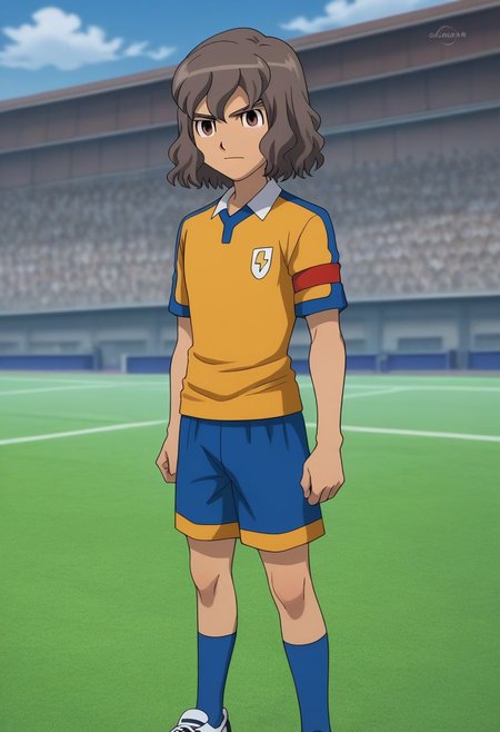 score_9, score_8_up, source_anime, highly detailed, 1boy, solo, male_focus, slender, skinny,
riccardo, 1boy, male focus, sportswear, soccer uniform, raimon soccer uniform, brown hair, raimon, brown eyes, solo, 
outdoor,