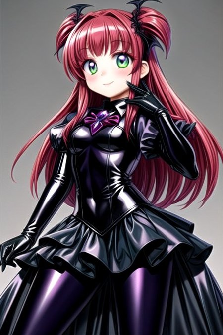 Bad_End_Precure, evil corrupted princess wearing dark pastel (ruffled:1) (gleaming latex:1) gown with (long latex vampire cloak:1) and latex gauntlets, soft lighting, ruffles,
(vmpr),
<lora:more_details:1>,
