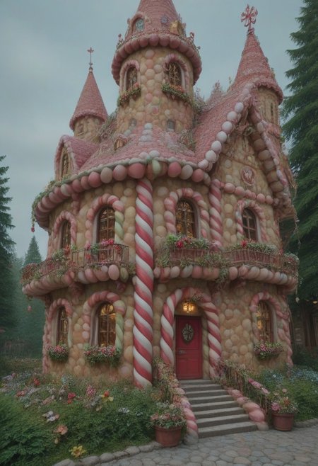 4k, score_9, score_8_up, score_7_up, hyper detailed, masterpiece, best quality, best quality, ultra detailed, ((detailed eyes)), zPDXL3, a candy house, candy house, candy village, CHRC4ND7