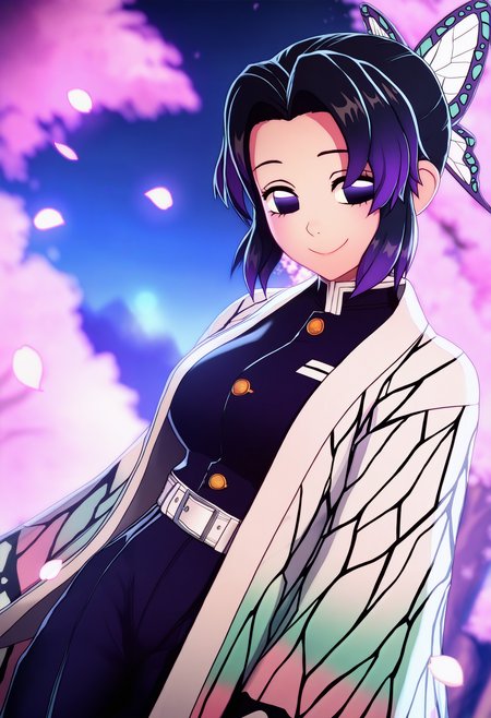 1girl, solo, kochou shinobu, kimono, cherry blossoms, night, smile, 
masterpiece, best quality, <lora:anna_anon-guy90-Illust-Lycorisv1:1> anaono