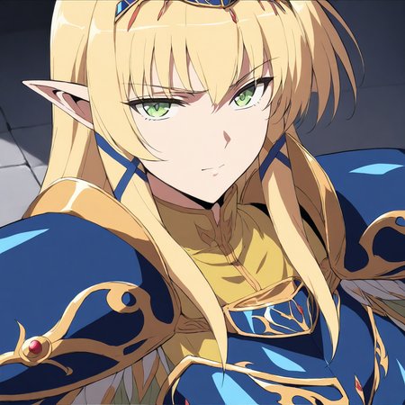(masterpiece,high score,great score,absurdres),looking at viewer,1girl,solo,upper_body,portrait,armor,<lora:Angelica ag4o v1:1> angelica, blonde hair, pointy ears, long hair, green eyes,