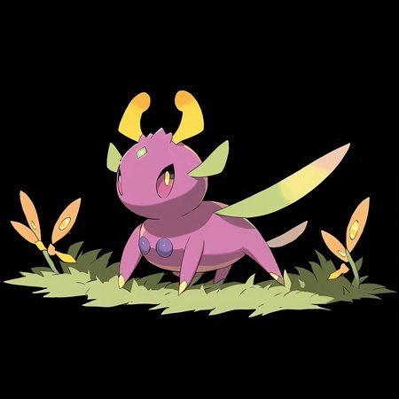 <lora:pokemon_pony_xl:1>, watercolor creature art like pokemon, Type: Psychic, Type: Grass, Egg Group: Ditto, is a pokemon creature that On the underside of its paws are suction cups, enabling it to climb vertical surfaces,On its chest is a gemstone that absorbs sunlight and converts it into energy,Its wings have a unique Yellow membrane that can absorb sunlight and convert it into energy,It has a series of Fuchsia bands around its eyes that enhance its night vision, allowing it to see clearly in the dark.,The creature's antlers are branched and resonate with Grass energy score_9, score_8_up, score_7_up, score_6_up, score_5_up, score_4_up.  Simple black background, (Masterpiece:1.3) (best quality:1.2) (high quality:1.1)
