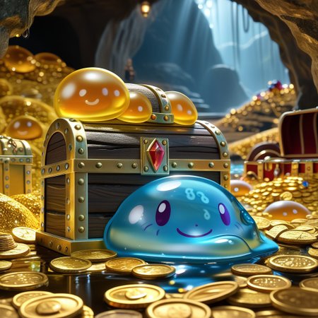 chalice made out of slime, fancy cup made out of slime, fancy chalice made out of slime, Detailed chalice made out of gold slime, Gem-studded slime chalice, multi-colored gems made out of slime, in a room of treasure made out of slime,  gold coins and bars made out of slime, wood-like treasure chest made out of slime, wood-colored slime chest, 
treasure-room, treasure, treasure chest, gemstone, coins, gold bars, gold pile, 
everything made of slime, No simple background,
((translucent slime)), ((transparent slime)), (bioluminescent slime), sl1m3, slime, ais-blmn, watce, je11y, thickwater, great lighting, ral-lava, even lighting, no bright spots,