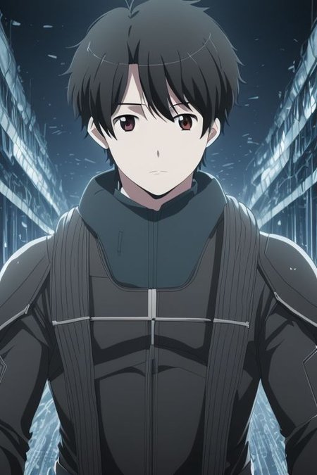 high resolution, solo, best quality, 1Boy, Inaho Kaizuka, Black Hair, Science Fiction, OverallDetail