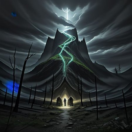 Dystopian
Watchful elves
Dark, protective clothing
Bows and arrows
Sorrow and caution
Dark cave entrance
Menacing, enchanted forest
Heavy, clouded sky
Merging shadows
Imminent danger
Bare trees
Ominous silence
Weak light through clouds
Tense atmosphere