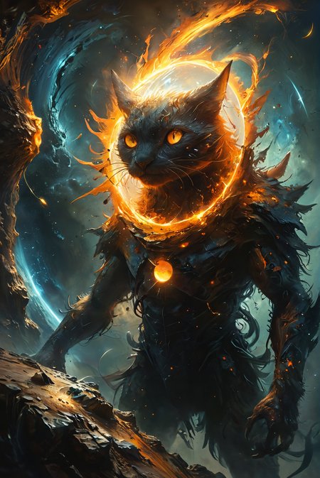 Depict a brutal cosmic event unfolding in the vastness of space. A sun is gradually being absorbed by a black hole, its fiery surface stretched and twisted as it's pulled into the abyss. Observing from a distant planet, the viewer is filled with helplessness, witnessing the cataclysmic spectacle. The distortion of time and space creates a surreal atmosphere, with light bending and stars warping around the event horizon. The entire scene feels unreal, almost artificial, raising the question: could this truly be happening? The viewer's perception is challenged as reality itself seems to break down in the presence of such a monumental event.
hyperdetailed photography, masterpiece, best quality, high quality, highres, ultra-detailed, best quality, 8K, high resolution, extreme detail,
<lora:add-detail-xl:2>  <lora:MJ52:0.5>  <lora:DetailMaximizer:0.5> <lora:tbh266-sdxl:0.5> style of Bestiary