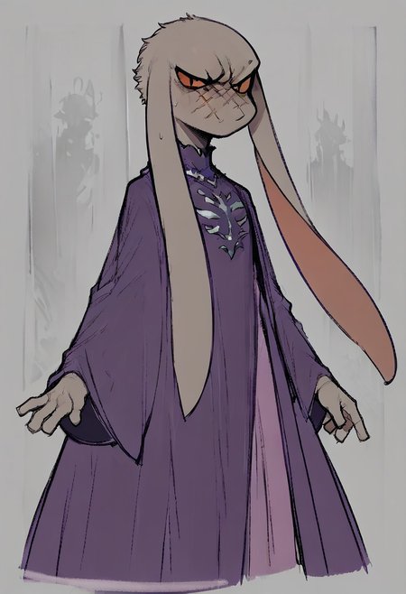 score_9,score_8_up,score_7_up, king, scar, purple dress, long ears