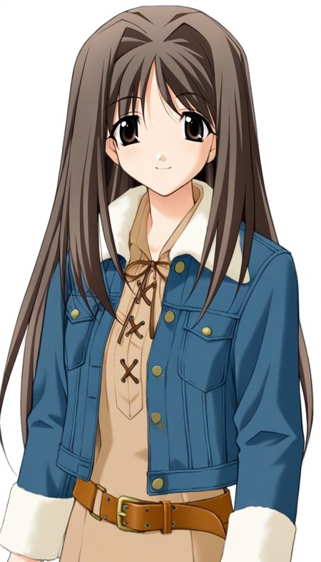 1girl,
shizuru, memories off 4, denim coat, coatshizuru, 
white background,simple background,upper body,solo,looking at viewer,smile,looking at viewer,
masterpiece,best quality,newest,absurdres,safe,<lora:MemoriesOff4AIOK:0.8>,